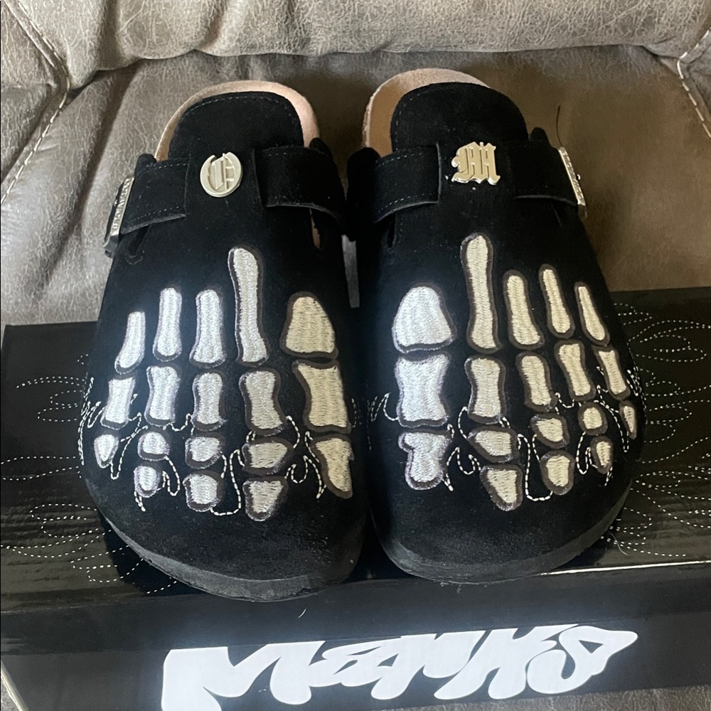 Black and Silver Skeleton Slippers